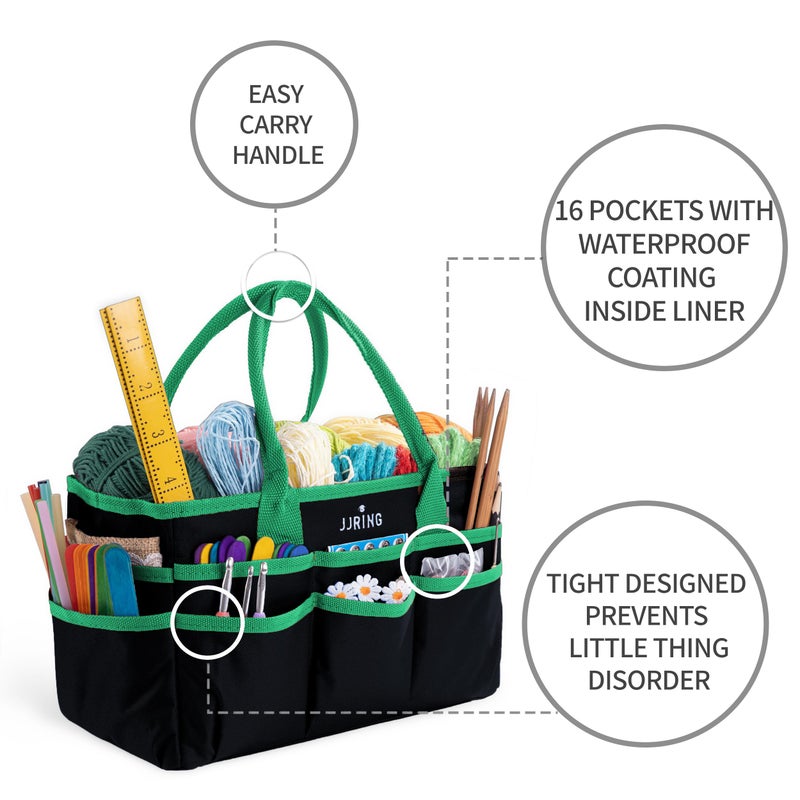 Jjring Craft and Art Organizer Tote Bag - 600D Green Nylon Fabric Art Caddy with Pockets - for Art, Craft, Sewing, Medical, and Office Supplies Storage - Image 4